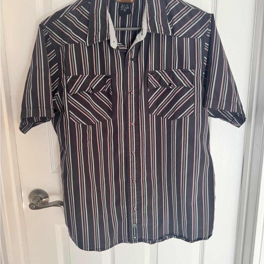 Ezekiel Black and White Casual Button Down Shirt with Retro Stripes
